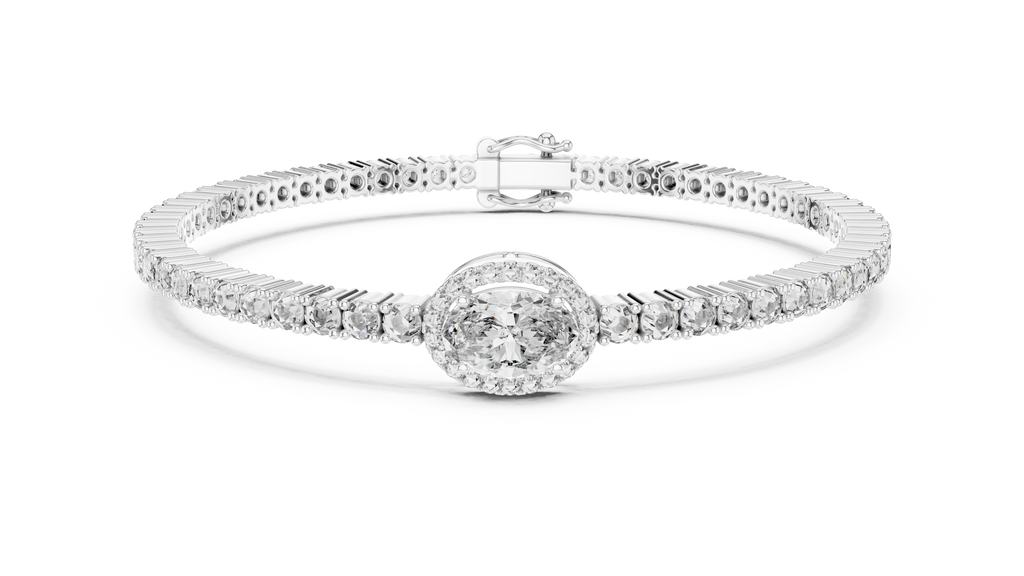 Focalle Oval Halo Solitaire Lab Grown Diamond Tennis Bracelet