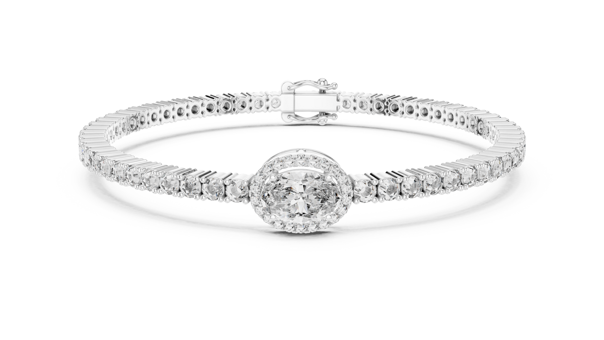 Focalle Oval Halo Solitaire Lab Grown Diamond Tennis Bracelet