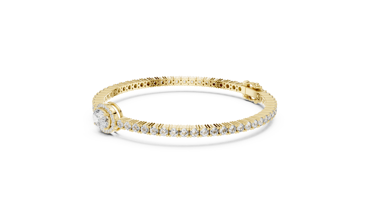 Focalle Oval Halo Solitaire Lab Grown Diamond Tennis Bracelet