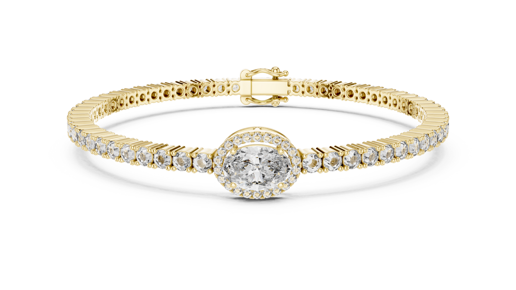 Focalle Oval Halo Solitaire Lab Grown Diamond Tennis Bracelet