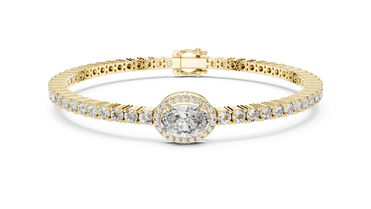 Focalle Oval Halo Solitaire Lab Grown Diamond Tennis Bracelet