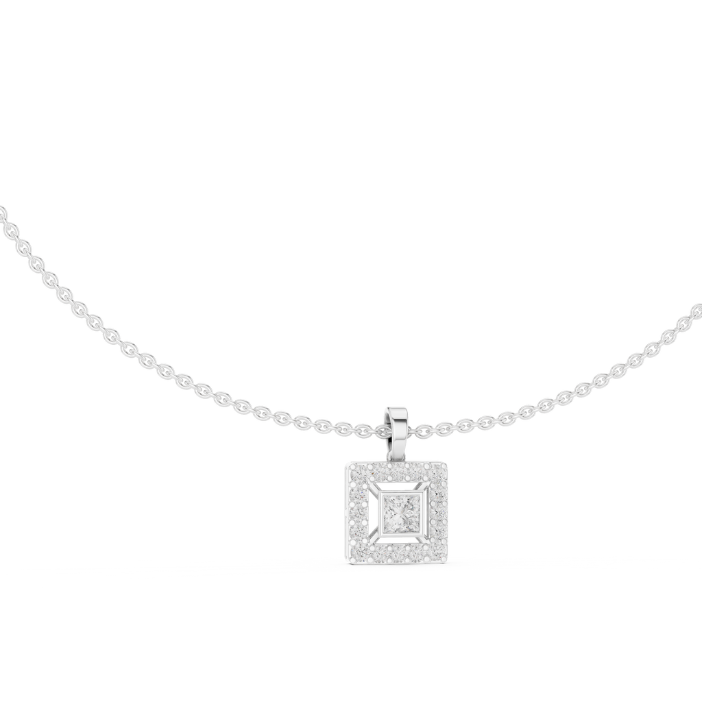 Aurelia Square Halo Lab Grown Diamond Pendant Necklace