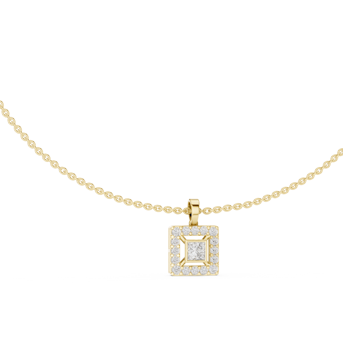 Aurelia Square Halo Lab Grown Diamond Pendant Necklace