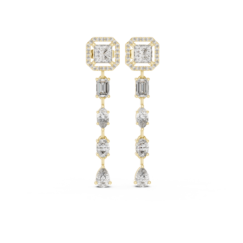 Rivelle Princess Cut Halo and Mixed Cut Linear Lab Grown Diamond Drop Earrings