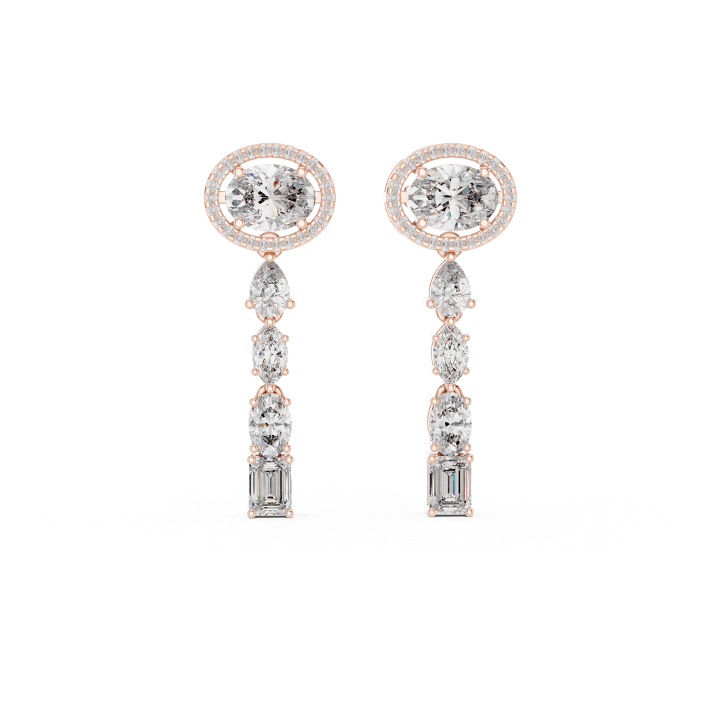 Harmonelle Oval Halo and Mixed Cut Lab Grown Diamond Long Drop Earrings