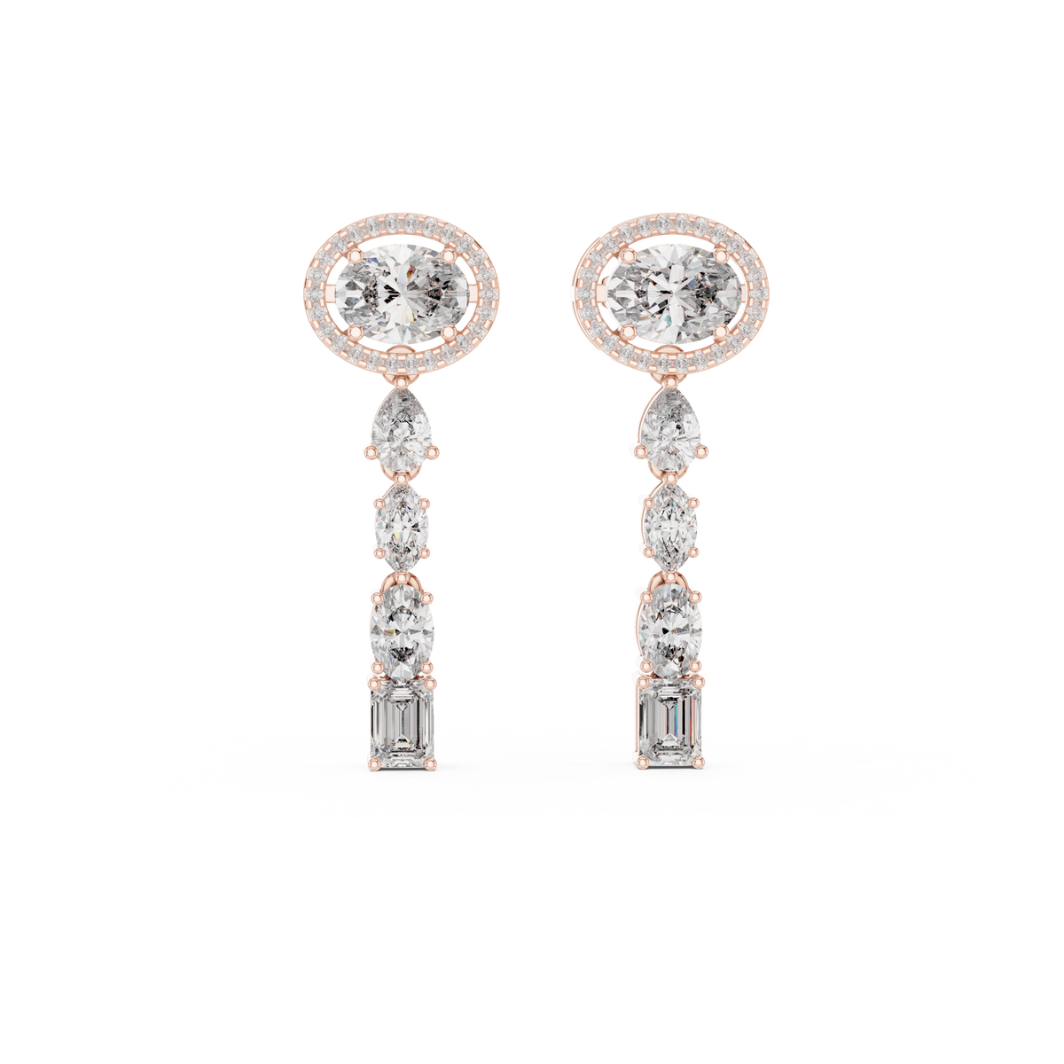 Harmonelle Oval Halo and Mixed Cut Lab Grown Diamond Long Drop Earrings