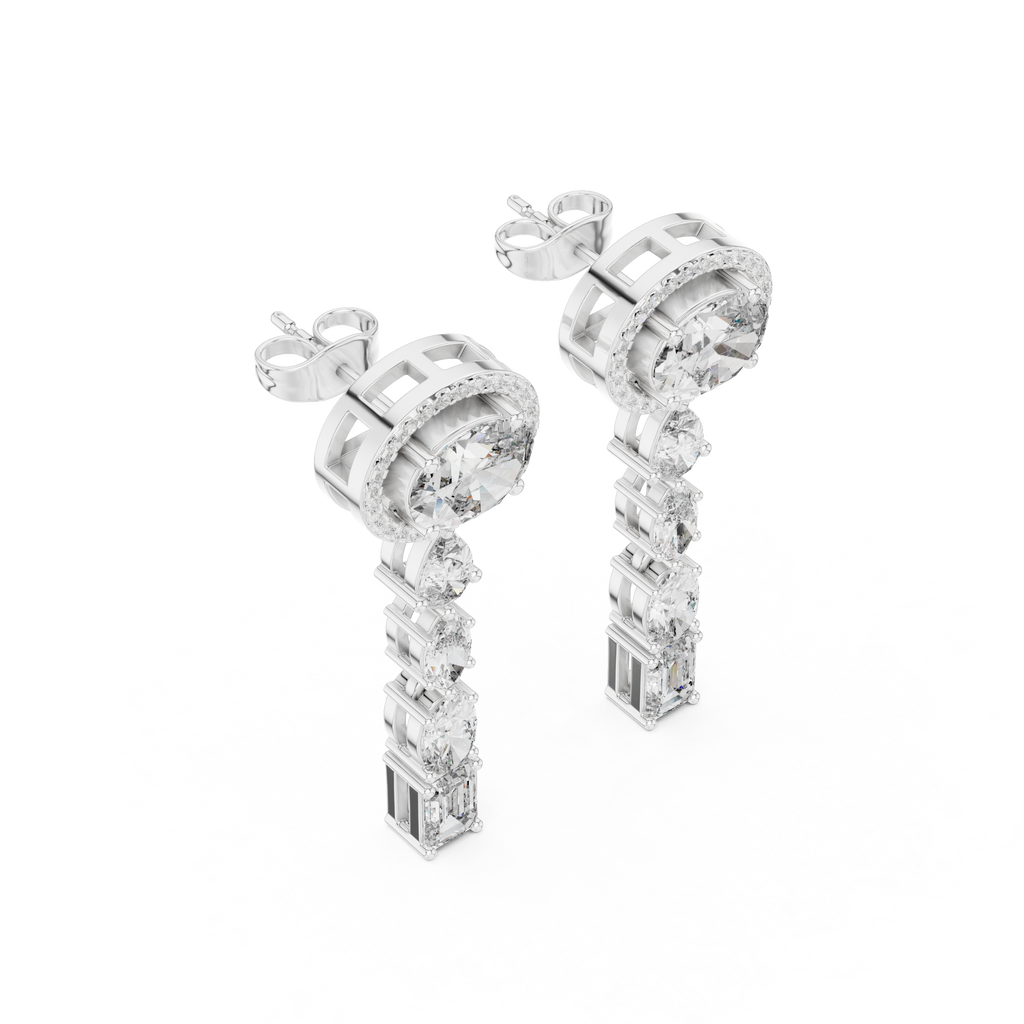 Harmonelle Oval Halo and Mixed Cut Lab Grown Diamond Long Drop Earrings
