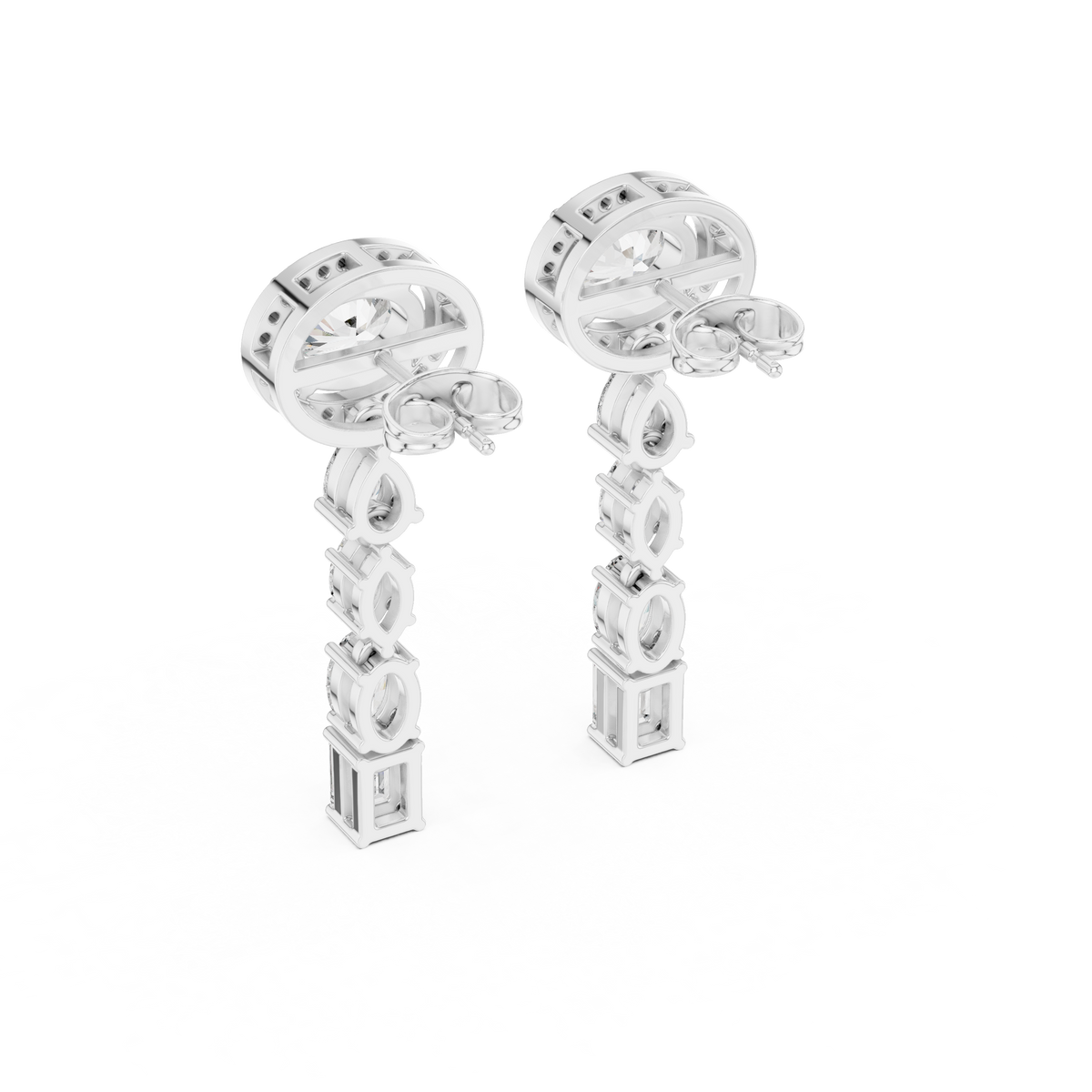 Harmonelle Oval Halo and Mixed Cut Lab Grown Diamond Long Drop Earrings