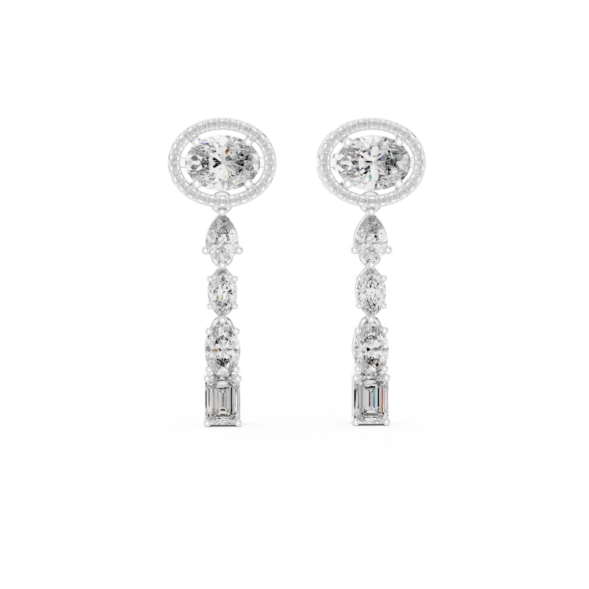 Harmonelle Oval Halo and Mixed Cut Lab Grown Diamond Long Drop Earrings
