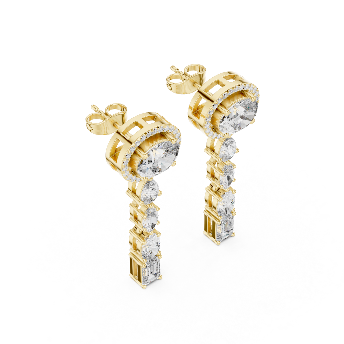 Harmonelle Oval Halo and Mixed Cut Lab Grown Diamond Long Drop Earrings