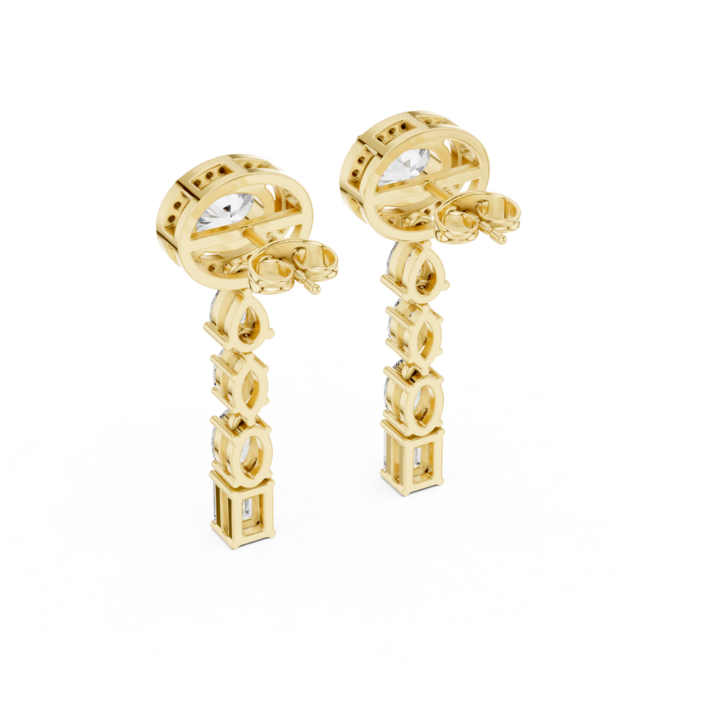 Harmonelle Oval Halo and Mixed Cut Lab Grown Diamond Long Drop Earrings