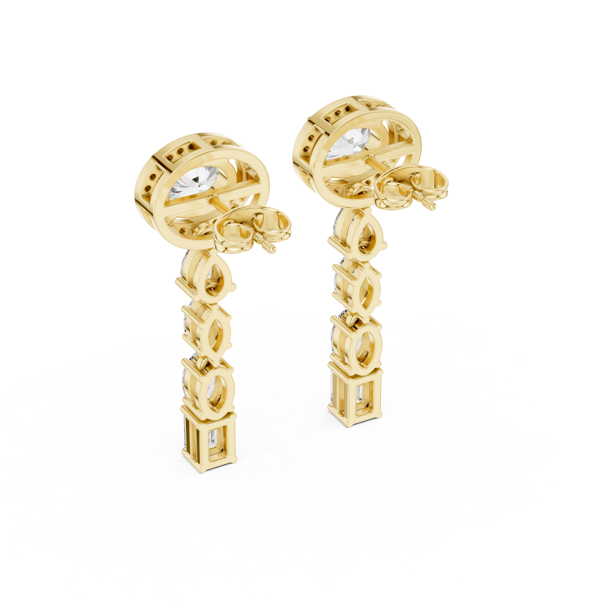 Harmonelle Oval Halo and Mixed Cut Lab Grown Diamond Long Drop Earrings