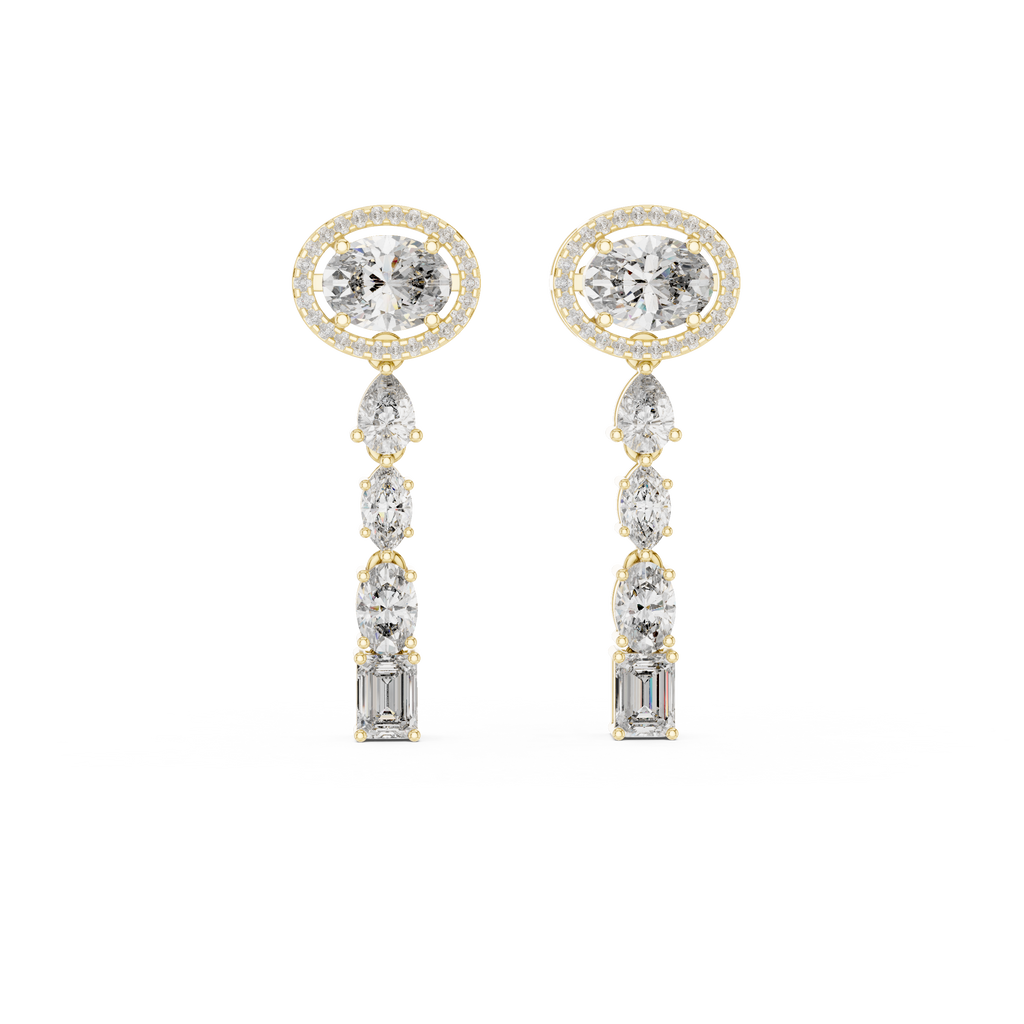 Harmonelle Oval Halo and Mixed Cut Lab Grown Diamond Long Drop Earrings