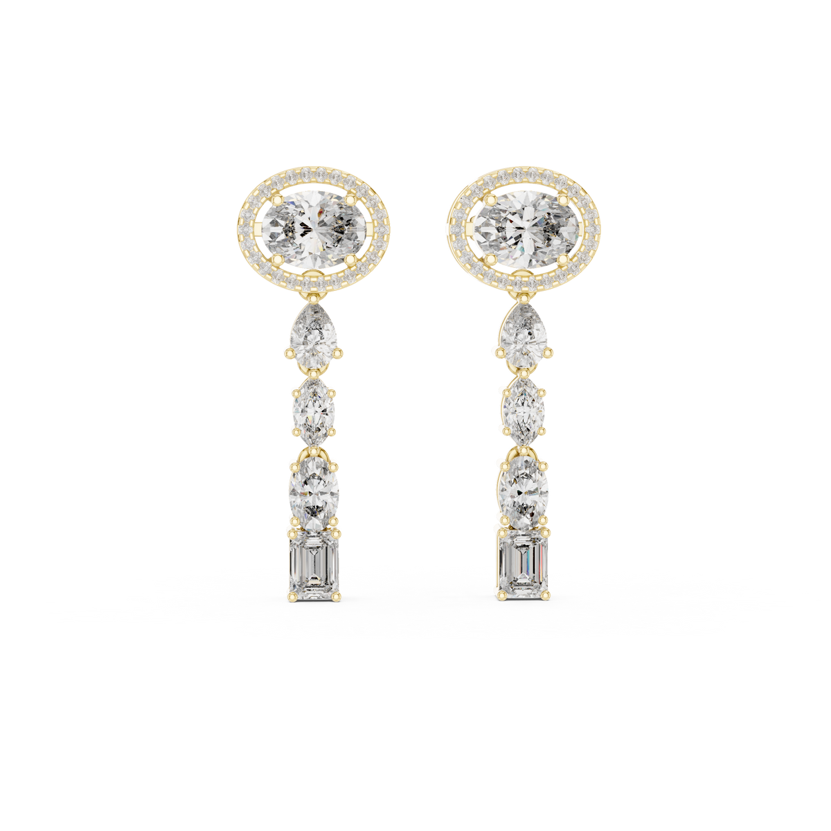 Harmonelle Oval Halo and Mixed Cut Lab Grown Diamond Long Drop Earrings
