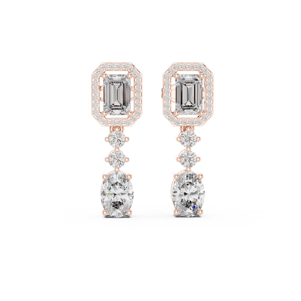 Cascadelle Emerald Cut Halo Top with Oval Cut Dangle Lab Grown Diamond Earrings