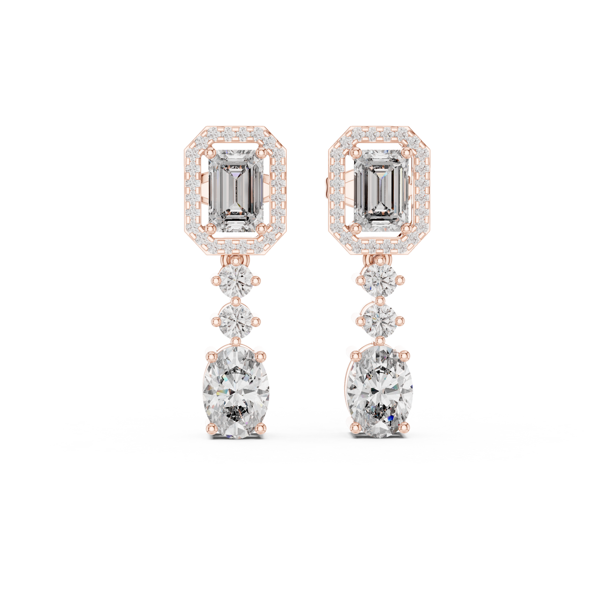 Cascadelle Emerald Cut Halo Top with Oval Cut Dangle Lab Grown Diamond Earrings