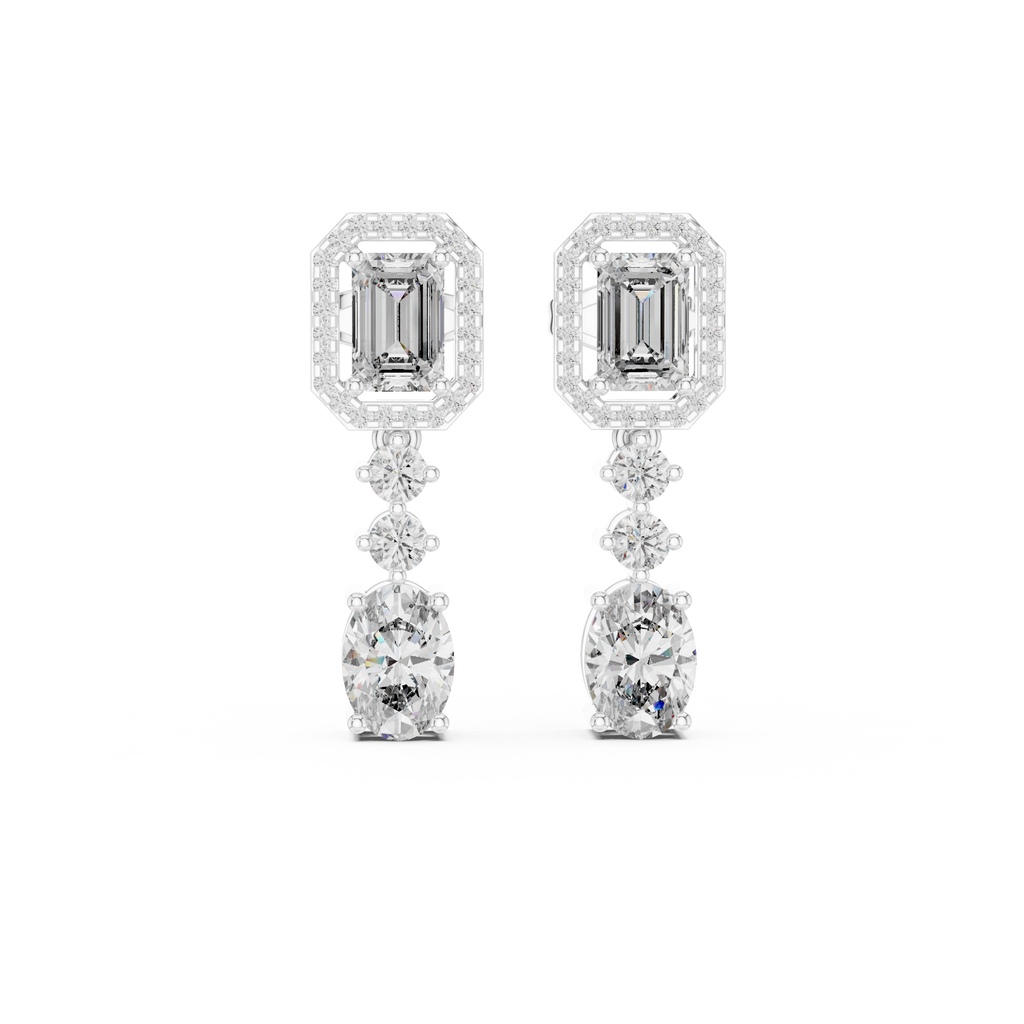 Cascadelle Emerald Cut Halo Top with Oval Cut Dangle Lab Grown Diamond Earrings