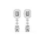 Cascadelle Emerald Cut Halo Top with Oval Cut Dangle Lab Grown Diamond Earrings