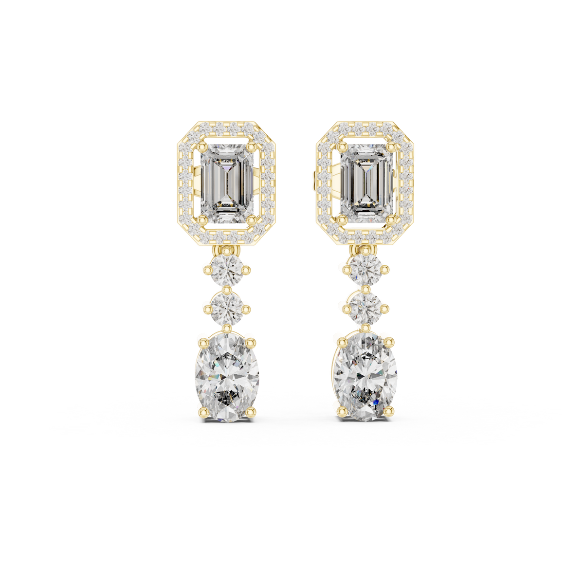 Cascadelle Emerald Cut Halo Top with Oval Cut Dangle Lab Grown Diamond Earrings