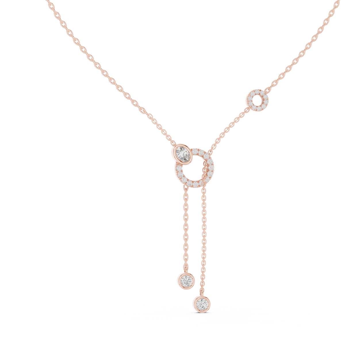 Elegant Rose Gold Diamond Circle Drop Lariat Necklace