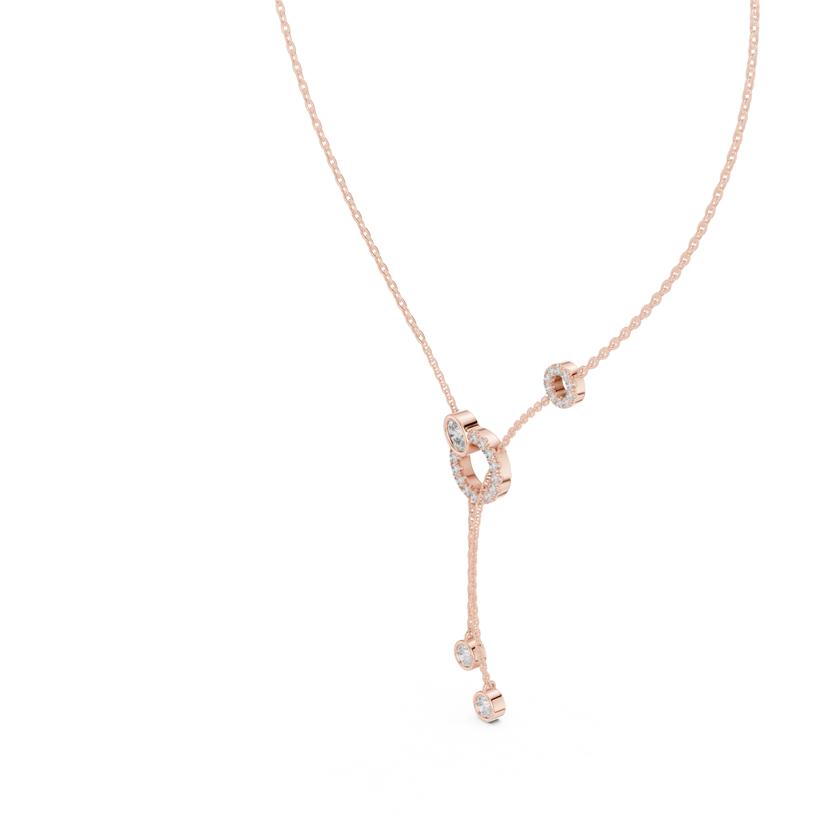 Elegant Rose Gold Diamond Circle Drop Lariat Necklace