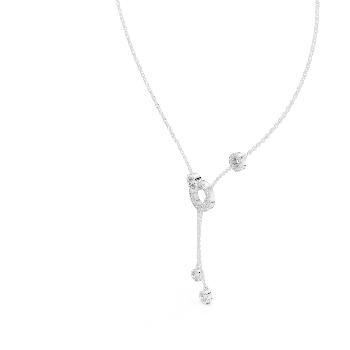 Elegant Rose Gold Diamond Circle Drop Lariat Necklace