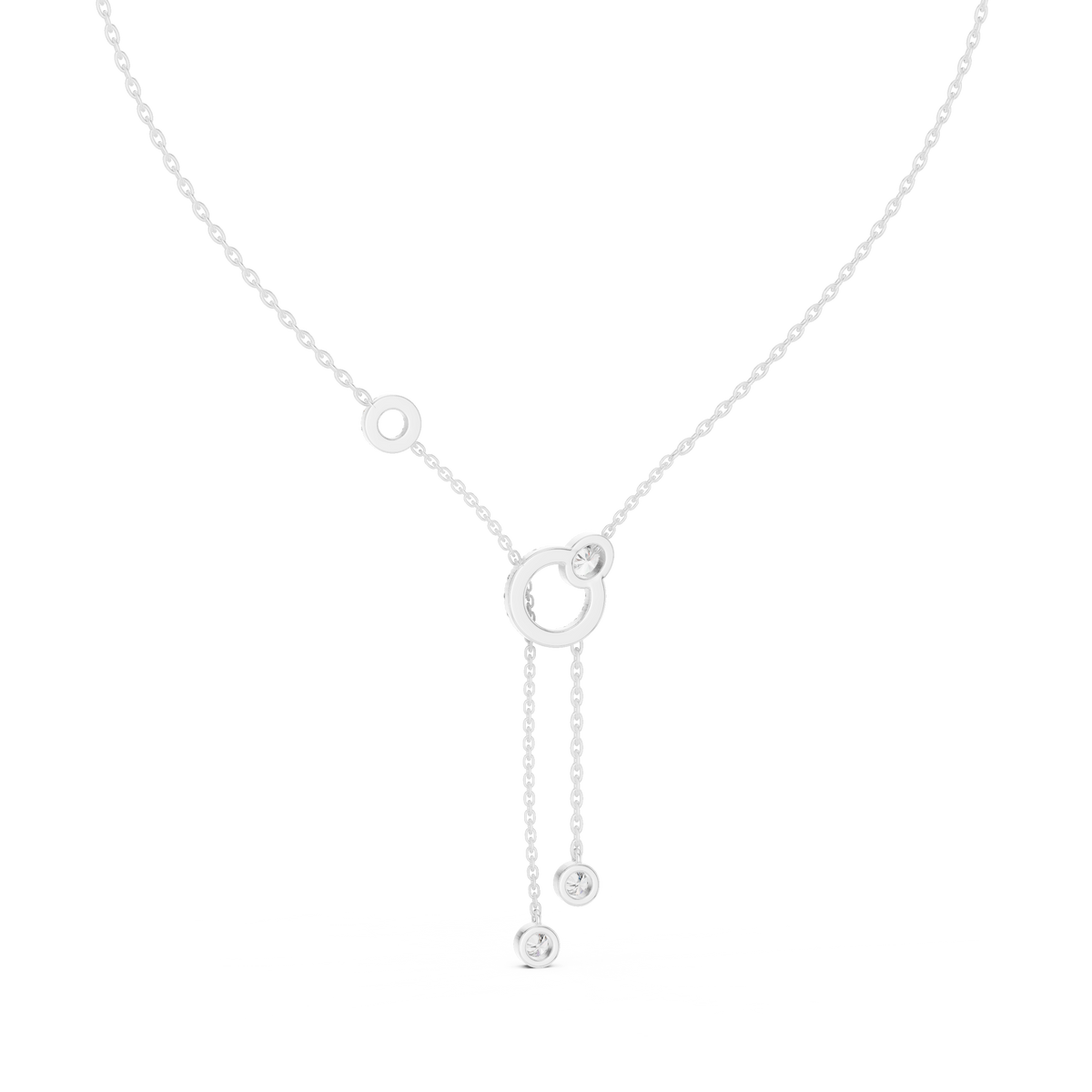 Elegant Rose Gold Diamond Circle Drop Lariat Necklace