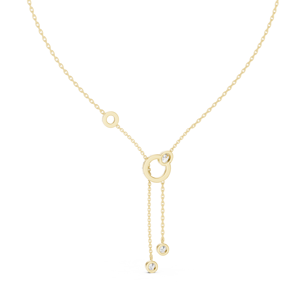 Elegant Rose Gold Diamond Circle Drop Lariat Necklace