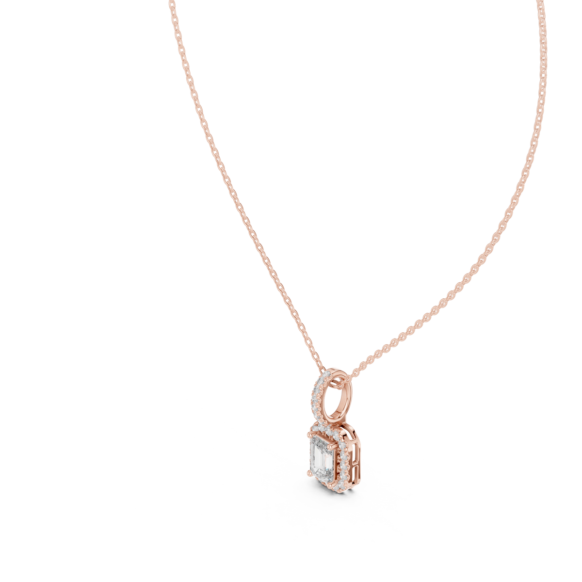 Emeralyn Emerald Cut Halo Lab Grown Diamond Pendant with Diamond Bail