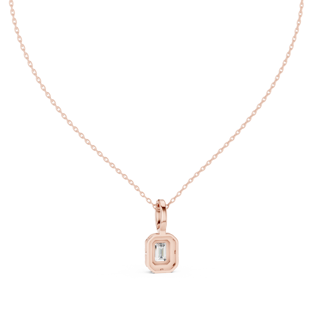 Emeralyn Emerald Cut Halo Lab Grown Diamond Pendant with Diamond Bail