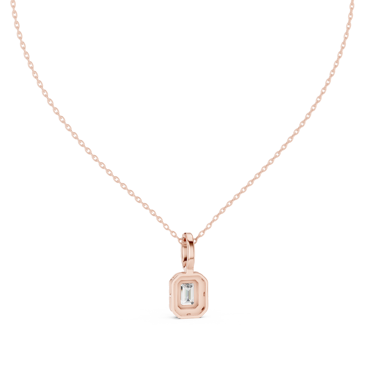 Emeralyn Emerald Cut Halo Lab Grown Diamond Pendant with Diamond Bail