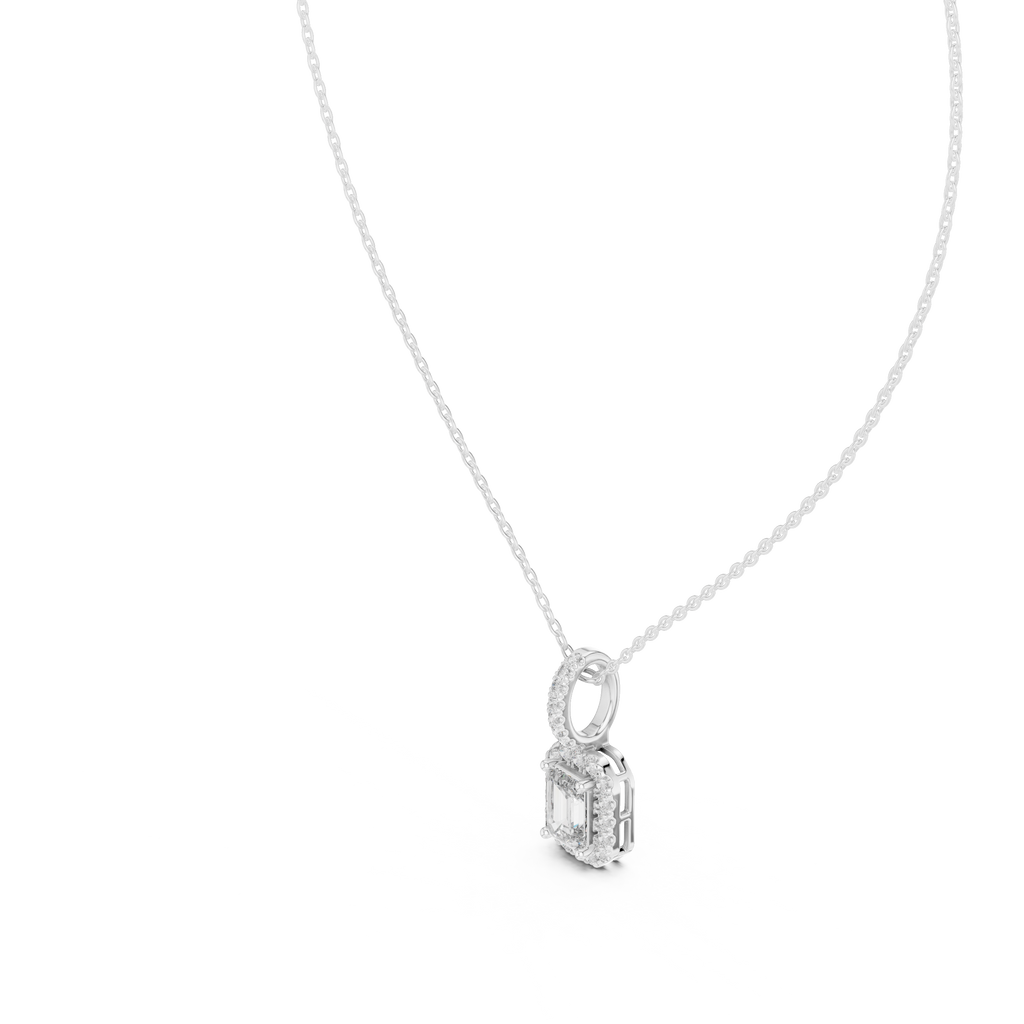 Emeralyn Emerald Cut Halo Lab Grown Diamond Pendant with Diamond Bail