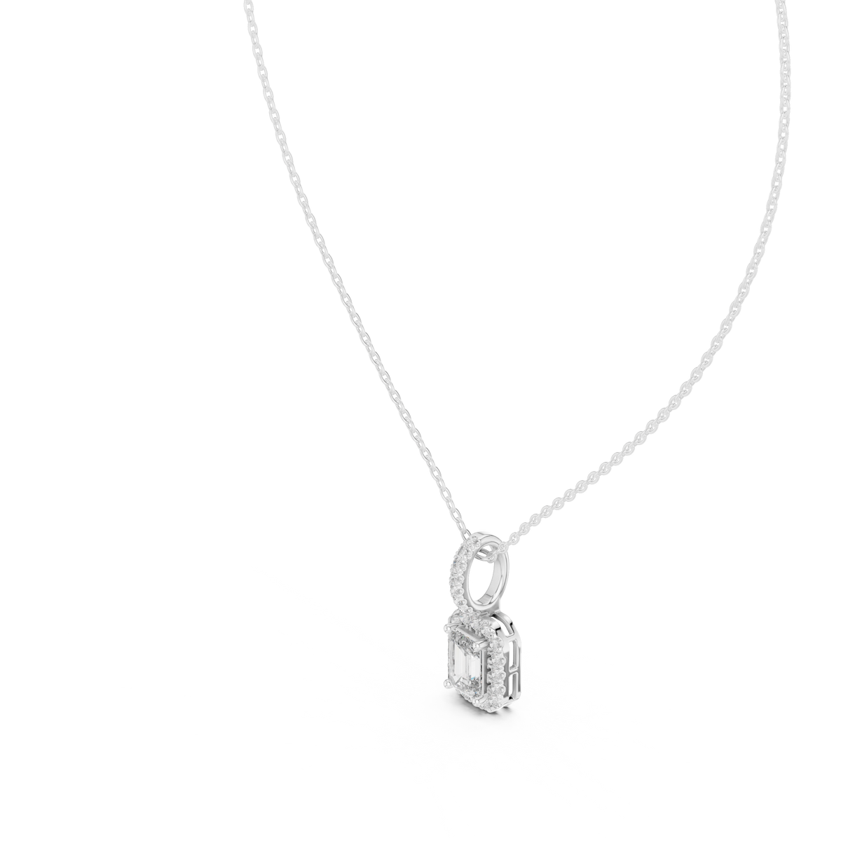 Emeralyn Emerald Cut Halo Lab Grown Diamond Pendant with Diamond Bail