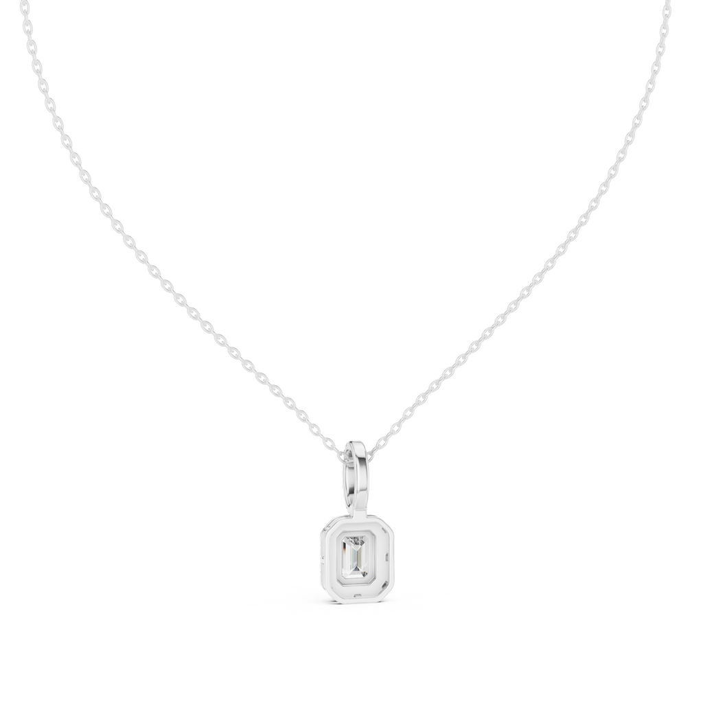 Emeralyn Emerald Cut Halo Lab Grown Diamond Pendant with Diamond Bail