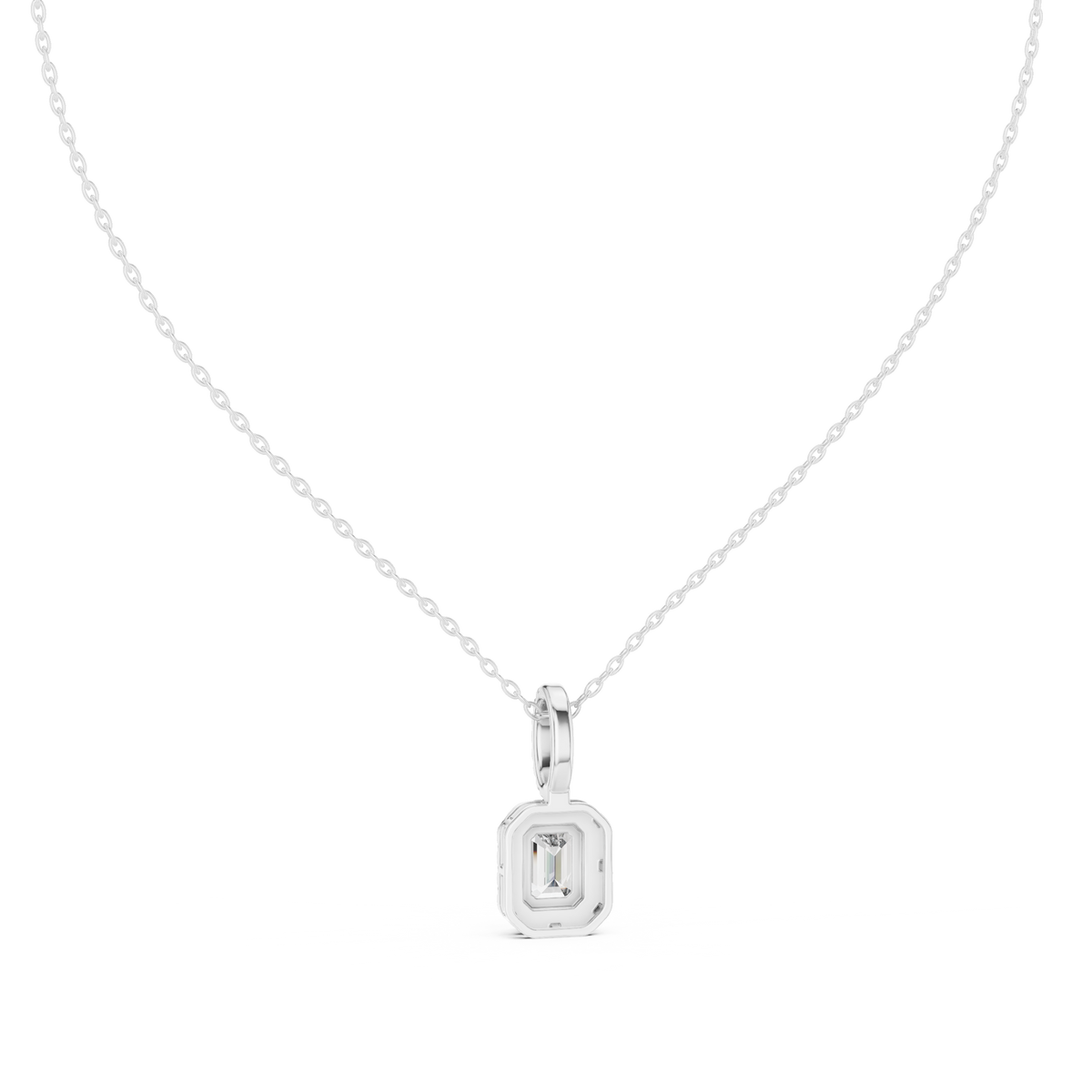 Emeralyn Emerald Cut Halo Lab Grown Diamond Pendant with Diamond Bail