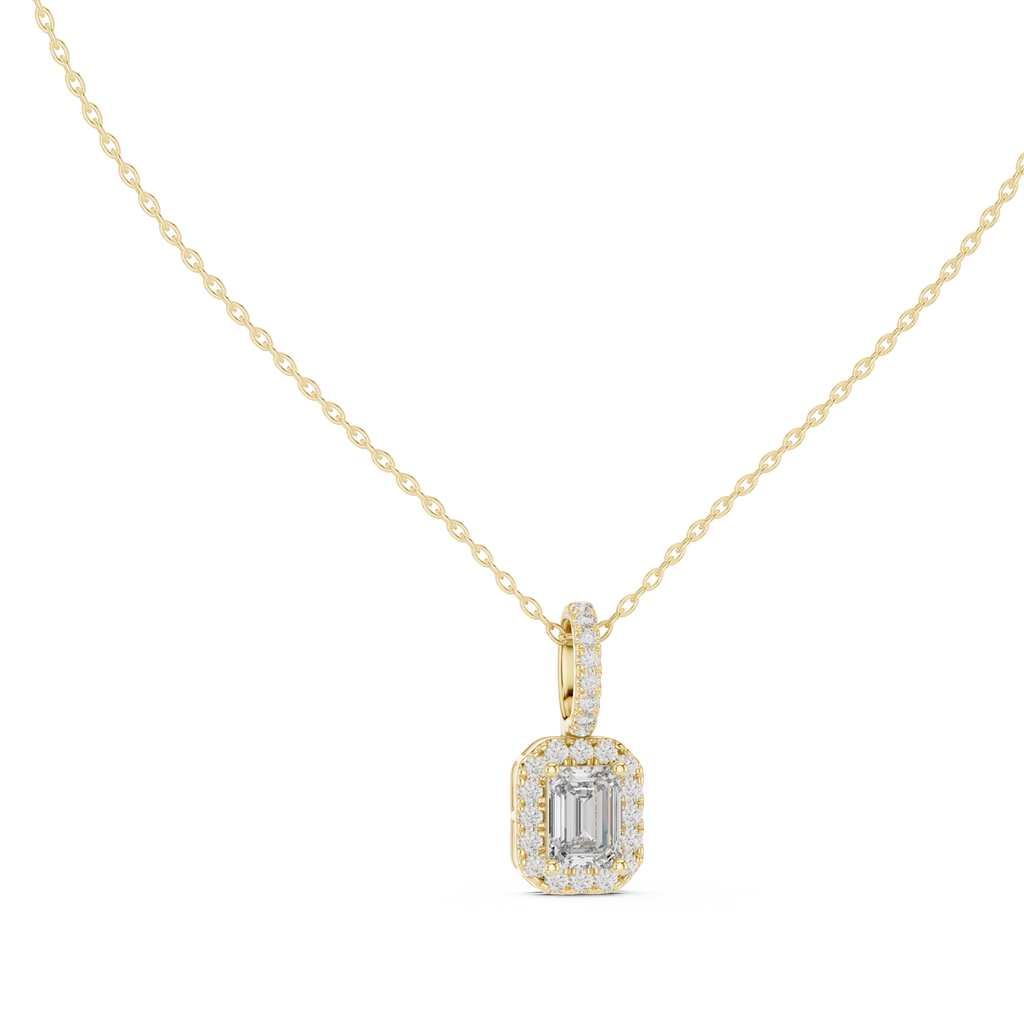 Emeralyn Emerald Cut Halo Lab Grown Diamond Pendant with Diamond Bail