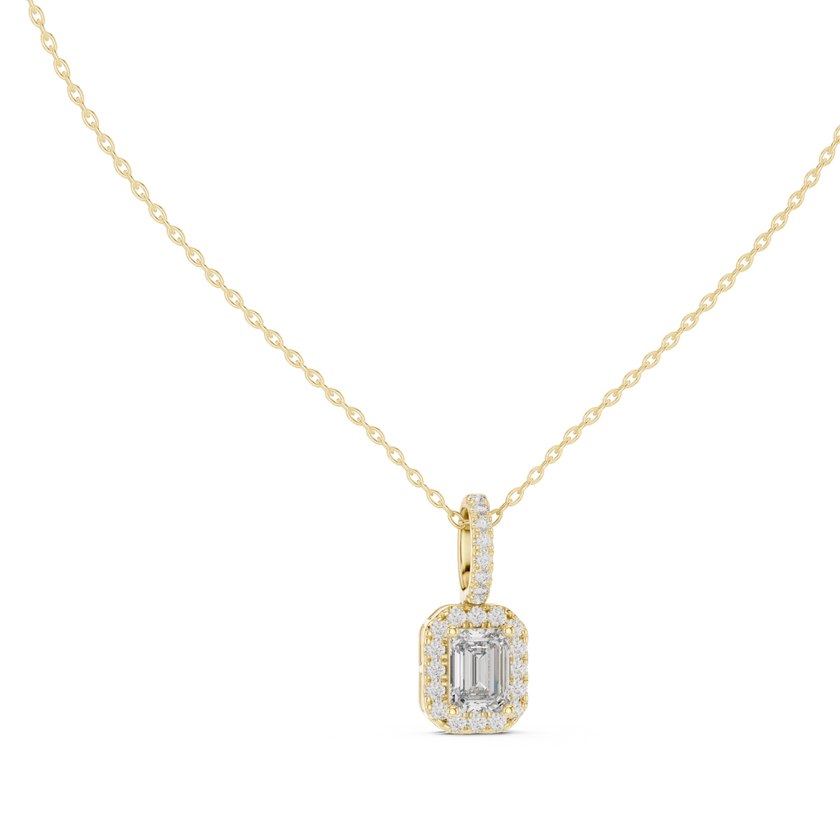 Emeralyn Emerald Cut Halo Lab Grown Diamond Pendant with Diamond Bail