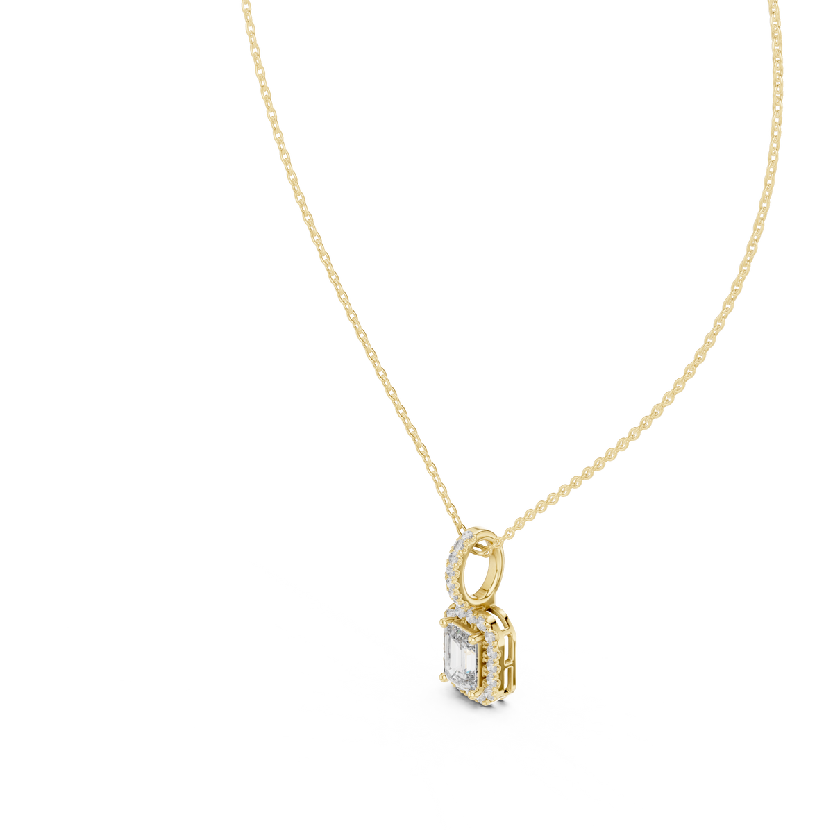 Emeralyn Emerald Cut Halo Lab Grown Diamond Pendant with Diamond Bail