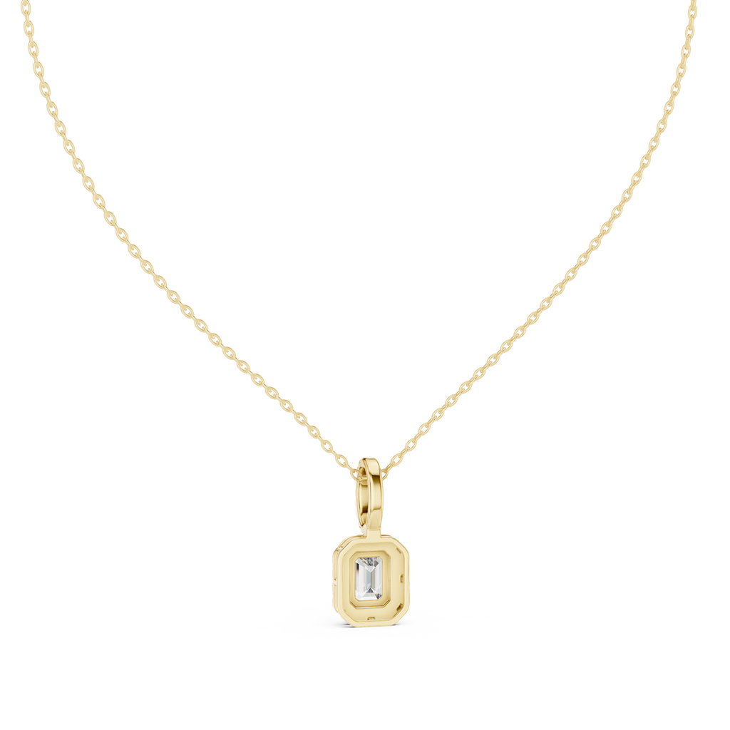 Emeralyn Emerald Cut Halo Lab Grown Diamond Pendant with Diamond Bail