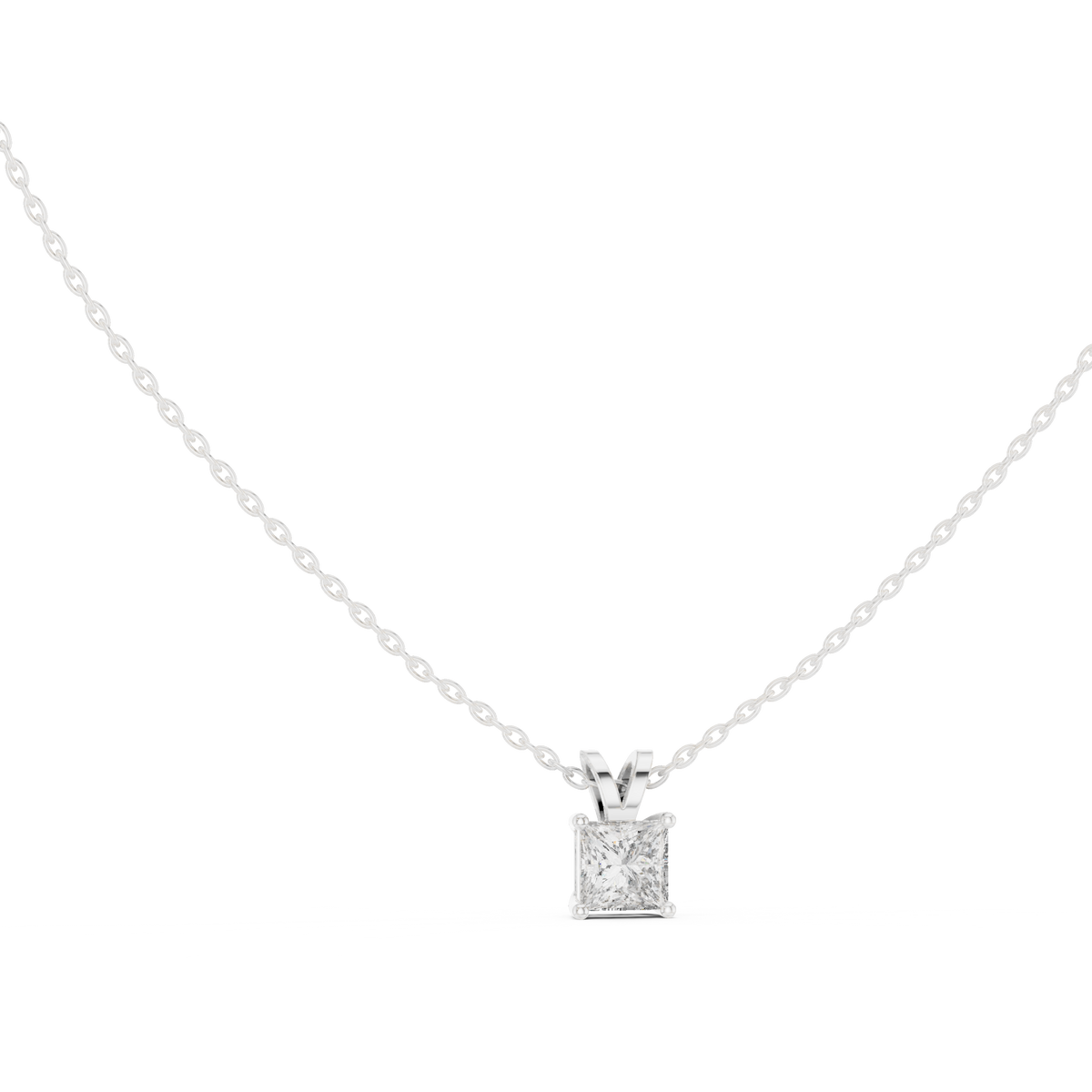 Seravelle Classic Princess Cut Four Prong Lab Grown Diamond Solitaire Pendant
