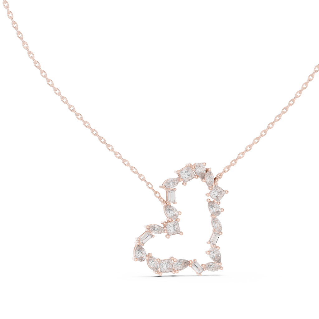 Amoraya Multi Shape Open Heart Lab Grown Diamond Pendant Necklace