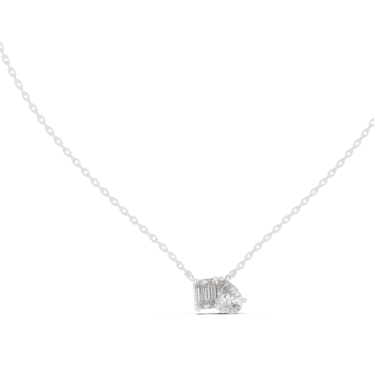 Nalyra Emerald Cut and Pear Cut Two Stone Lab Grown Diamond Necklace