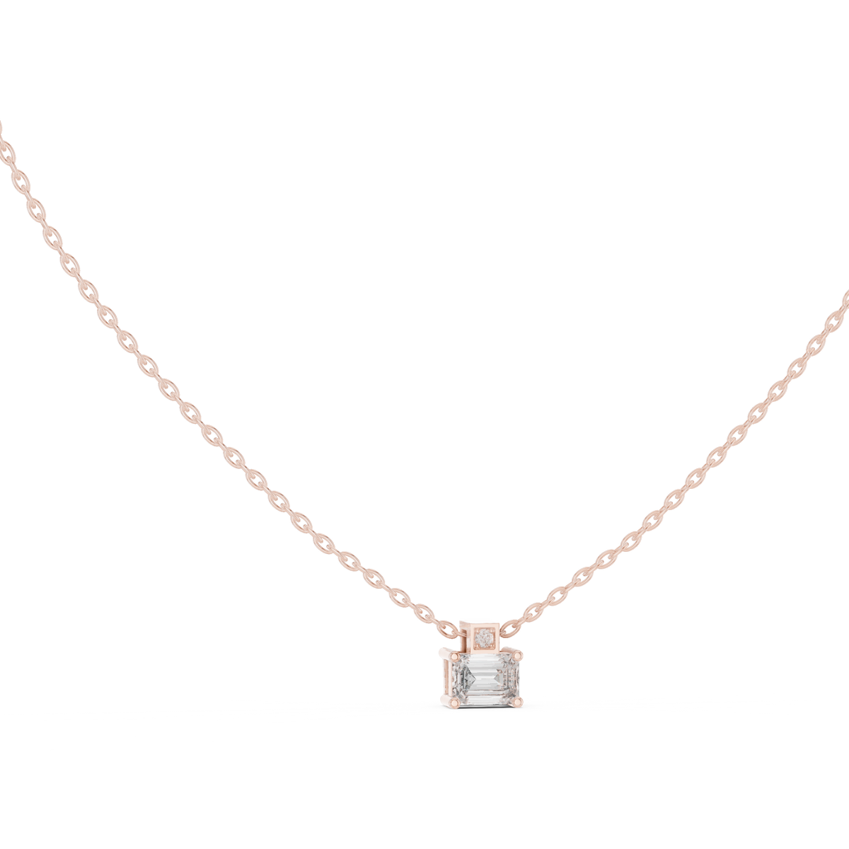 Quadrelle East-West Emerald Cut Lab Grown Diamond Solitaire Pendant