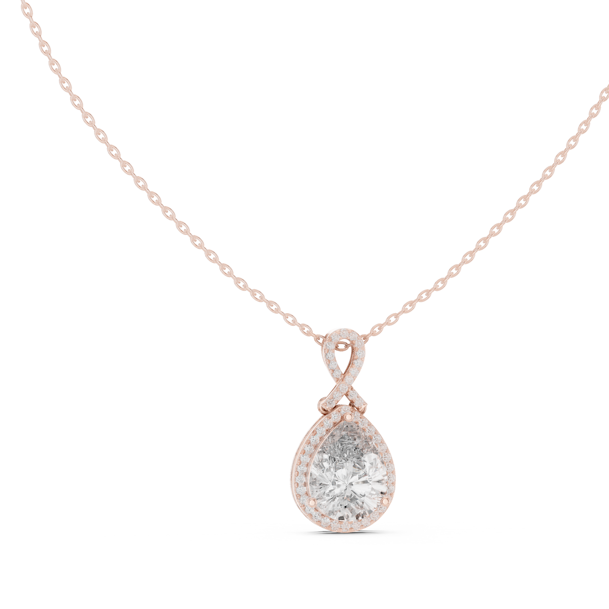 Vesperra Pear Halo Lab Grown Diamond Pendant with Twisted Bail