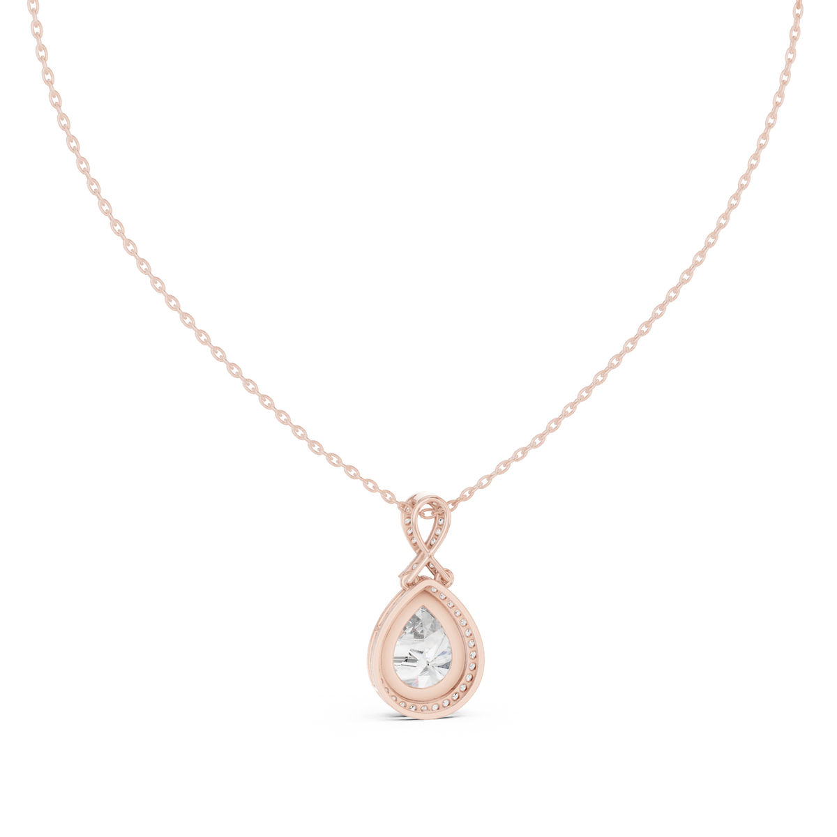 Vesperra Pear Halo Lab Grown Diamond Pendant with Twisted Bail