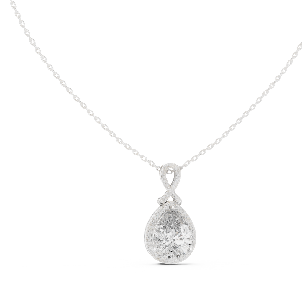 Vesperra Pear Halo Lab Grown Diamond Pendant with Twisted Bail