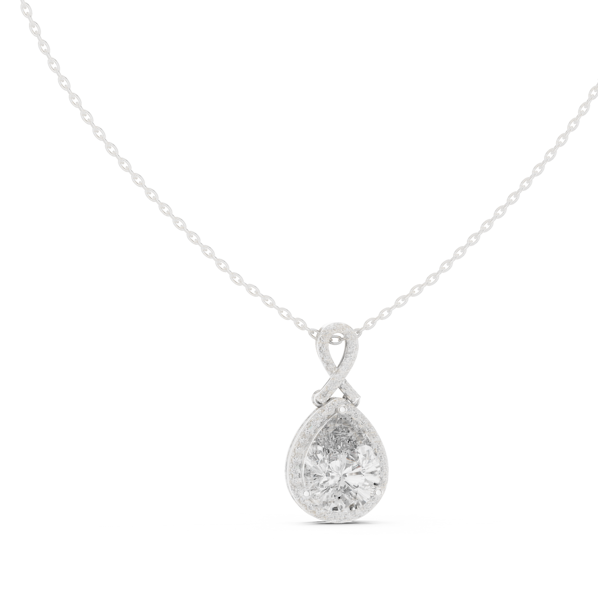 Vesperra Pear Halo Lab Grown Diamond Pendant with Twisted Bail