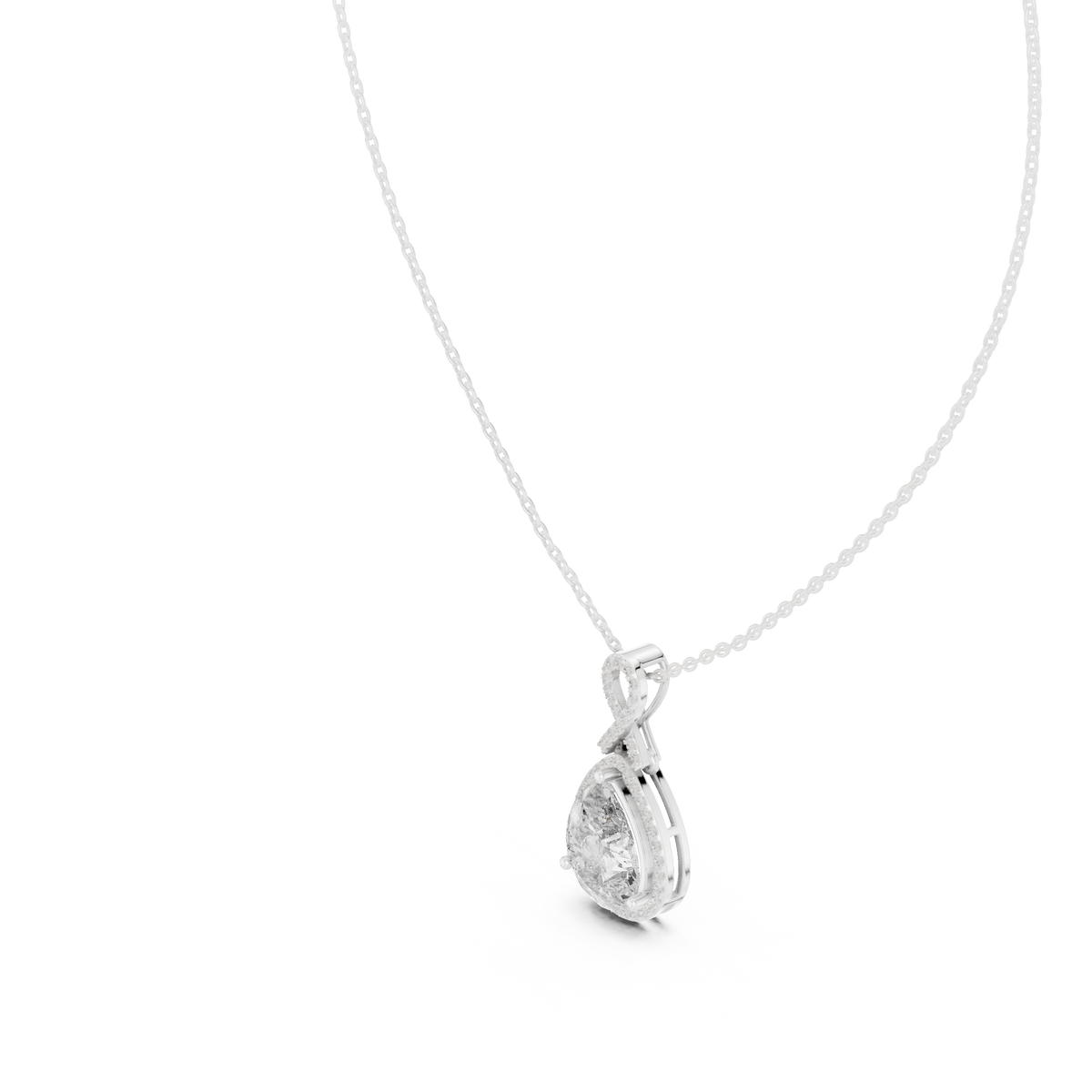 Vesperra Pear Halo Lab Grown Diamond Pendant with Twisted Bail