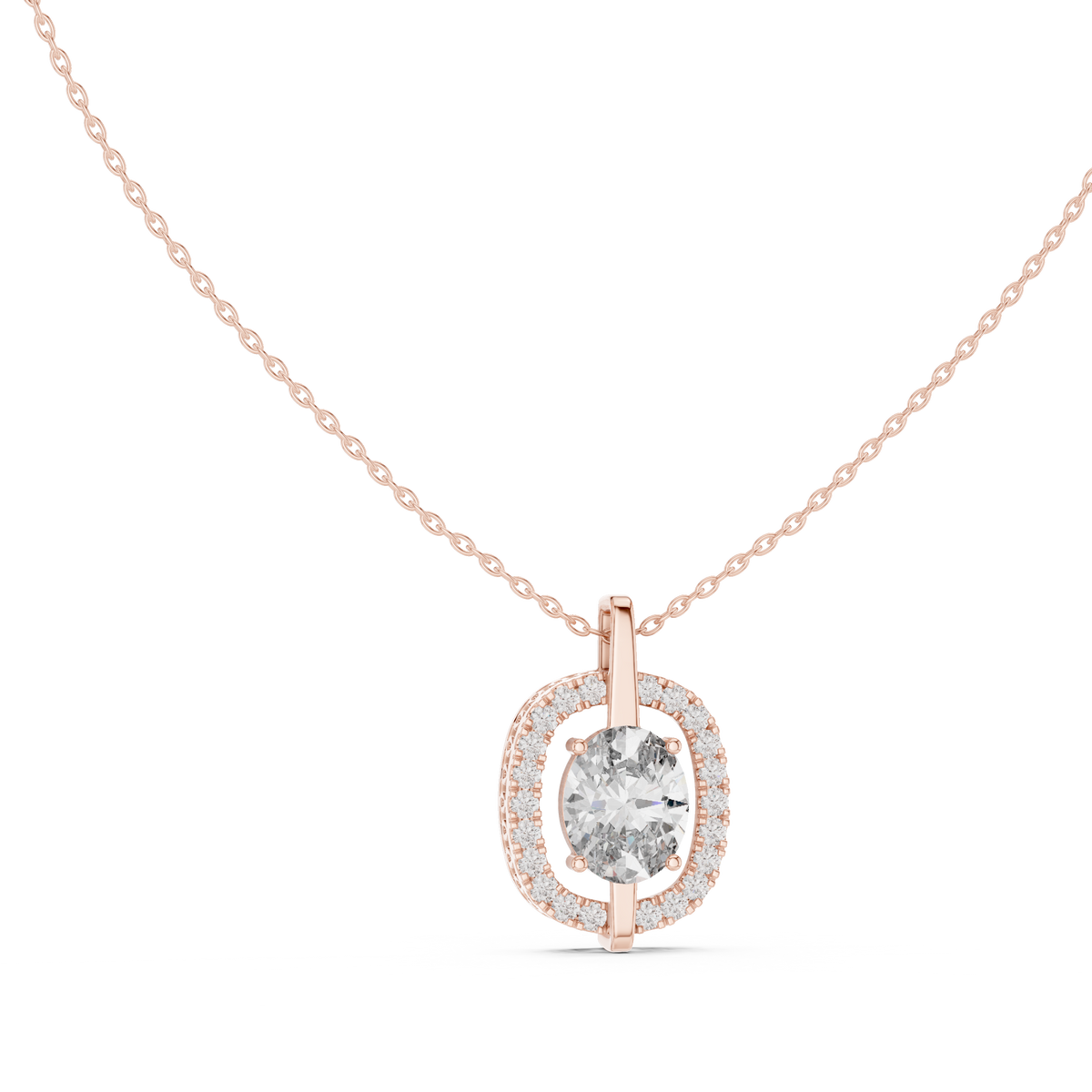 Oravelle Oval Solitaire Cushion Halo Lab Grown Diamond Pendant Necklace