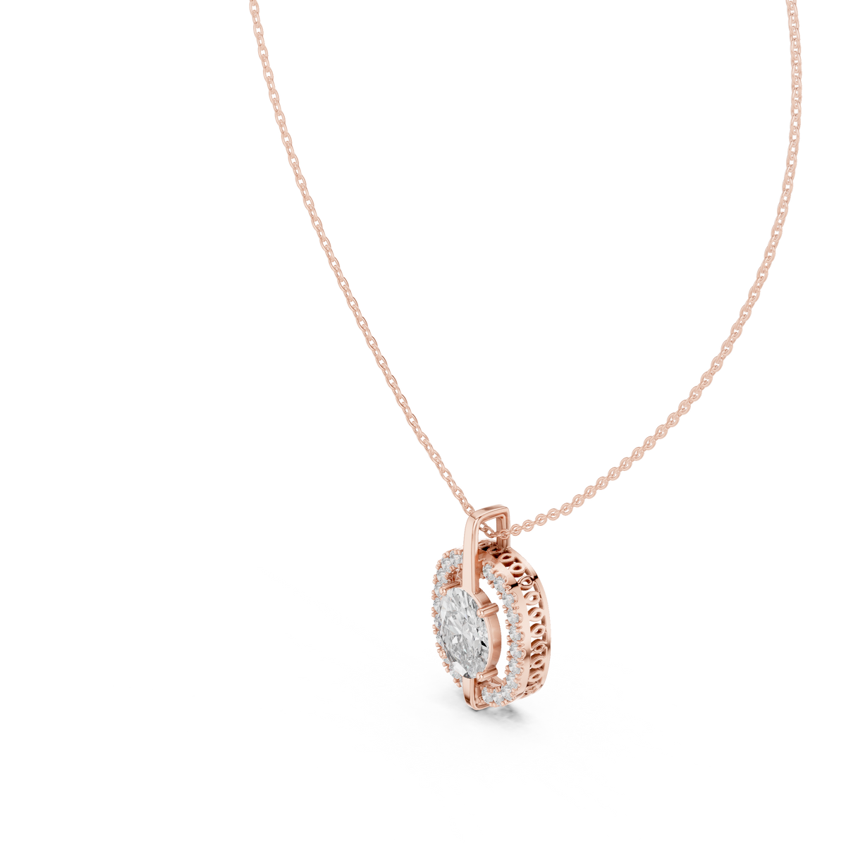 Oravelle Oval Solitaire Cushion Halo Lab Grown Diamond Pendant Necklace